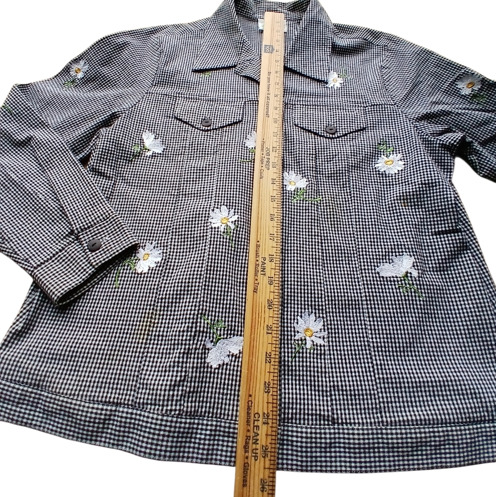 The Quaker Factory Size Large Black and White Checkered Jacket Floral Embroidery - Picture 5 of 7